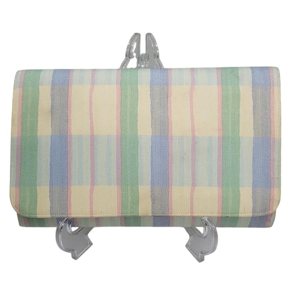 Vintage 80s Margaret‎ Smith Maine Pastel Stripe Canvas Clutch Handbag Fold Over